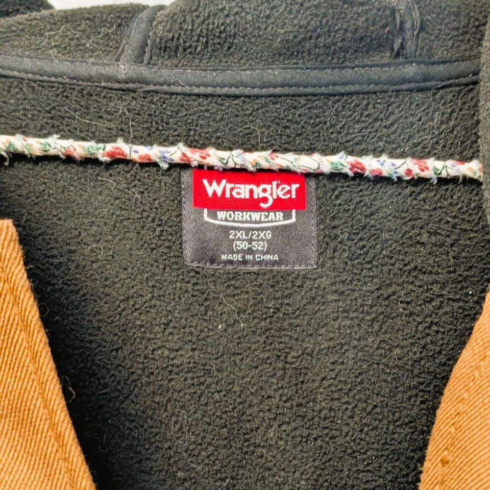 Wrangler Men's Workwear Fleece Lined Hooded Shirt Jacket Brown Duck Canvas XXL - Picture 5 of 8